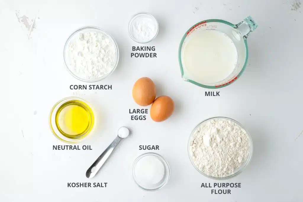 overhead view of waffle ingredients