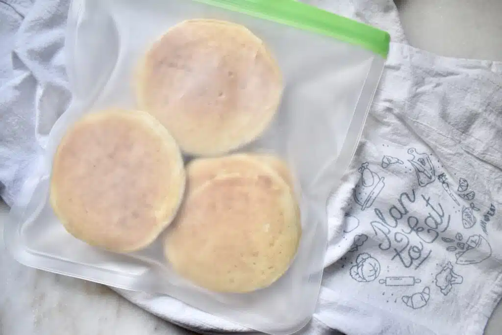 overhead view of pancakes in ziplock bag