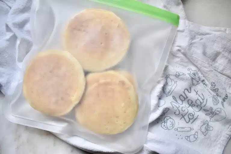 overhead view of pancakes in ziplock bag